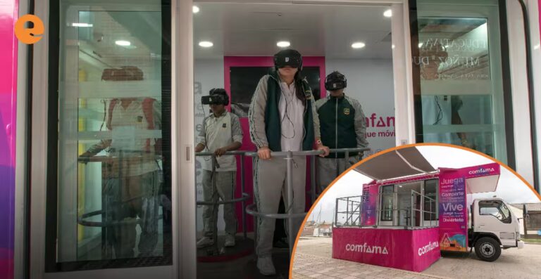 Estudiantes utilizando gafas de realidad virtual dentro de un aula interactiva